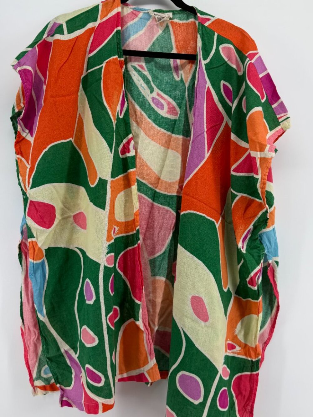 55% Linen Christian Siriano Abstract Print Open Front cover up kimono topper OS